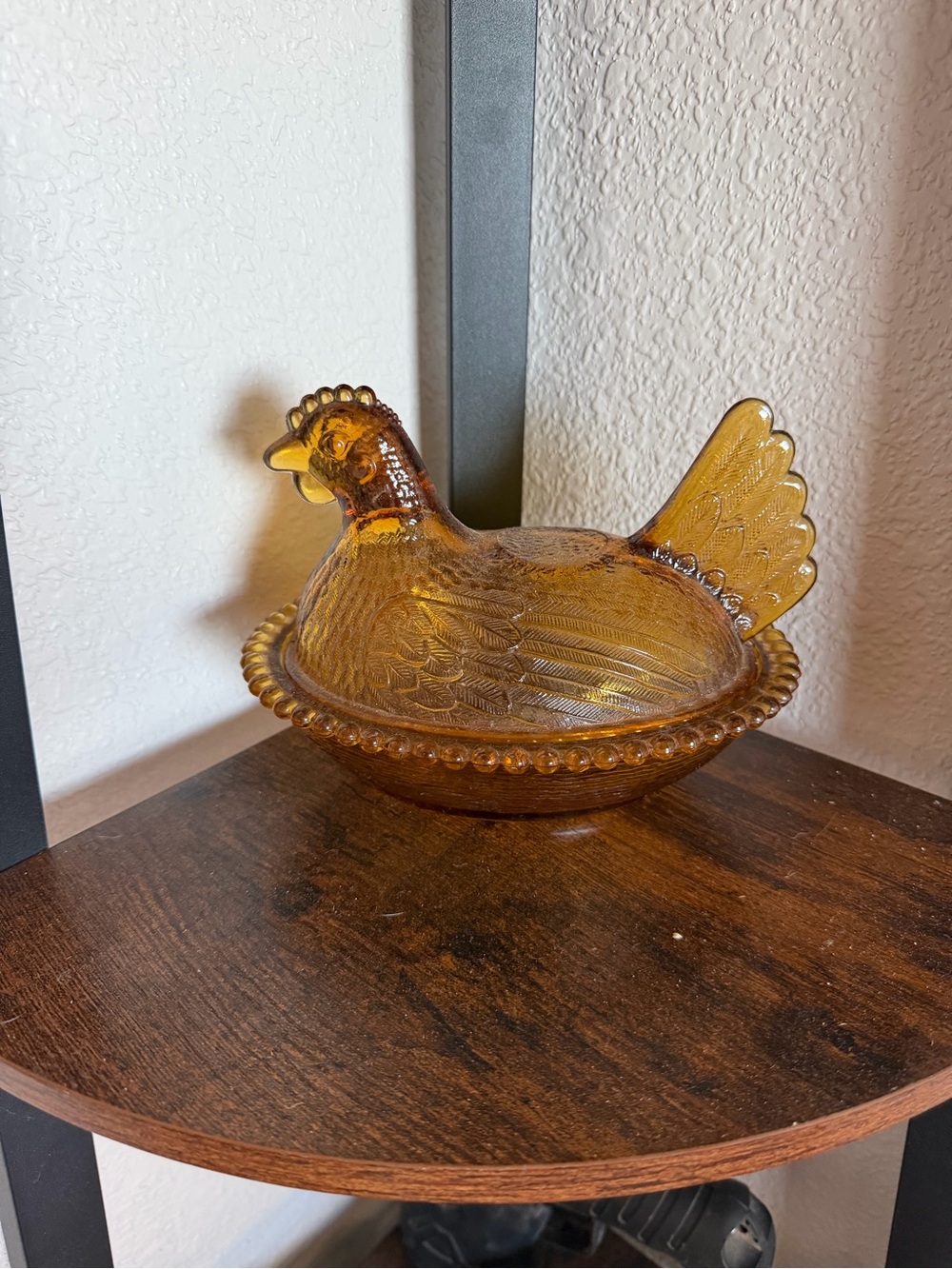 Amber Glass Hen Dish Decorative Home Art